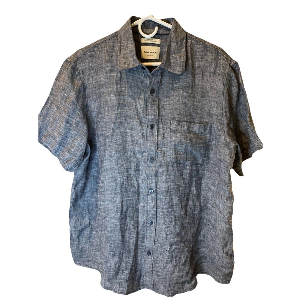 Men's Thom Aaron 100% Linen Short Sleeve Button Down Shirt - Size L